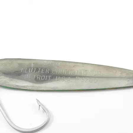 Vintage Eppinger Dardevle Flutter-Chuck Magnum 3200, 1/2oz Bright Green / Nickel fishing spoon #1852