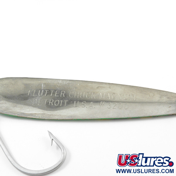 Vintage  Eppinger Dardevle Flutter-Chuck Magnum 3200, 1/2oz Bright Green / Nickel fishing spoon #1852