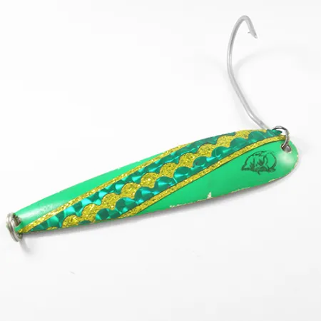 Vintage Eppinger Dardevle Flutter-Chuck Magnum 3200, 1/2oz Bright Green / Nickel fishing spoon #1852