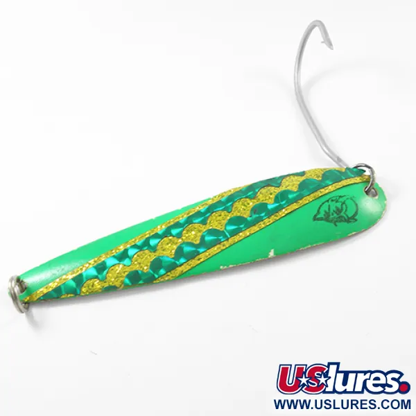 Vintage Eppinger Dardevle Flutter-Chuck Magnum 3200, 1/2oz Bright Green / Nickel fishing spoon #1852