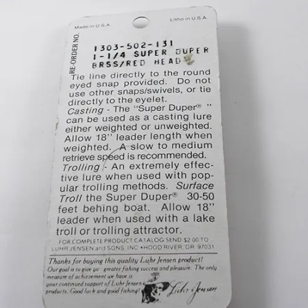 Luhr Jensen Super-Duper 502, 3/32oz Gold / Red fishing spoon #1878