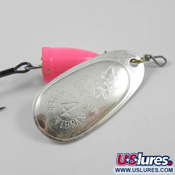 Vintage   Blue Fox Super Vibrax 4, 3/8oz Silver / Pink spinning lure #1903