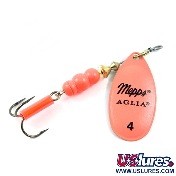 Vintage   Mepps Aglia Hot 4, 1/3oz Fluorescent Orange / Gold spinning lure #1914