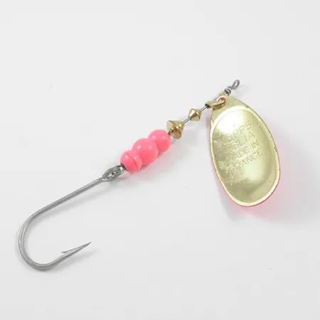 Vintage Mepps Aglia Hot Pink 4, 1/3oz Fluorescent Pink / Gold spinning lure #1922