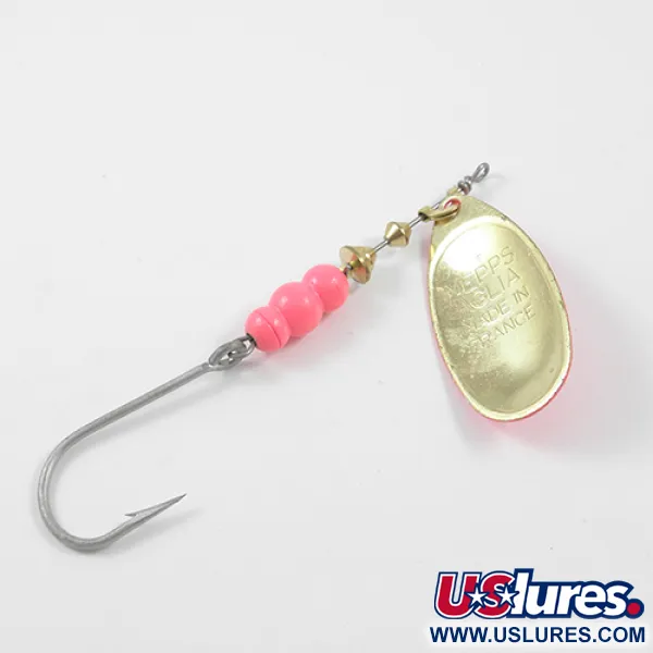 Vintage Mepps Aglia Hot Pink 4, 1/3oz Fluorescent Pink / Gold spinning lure #1922