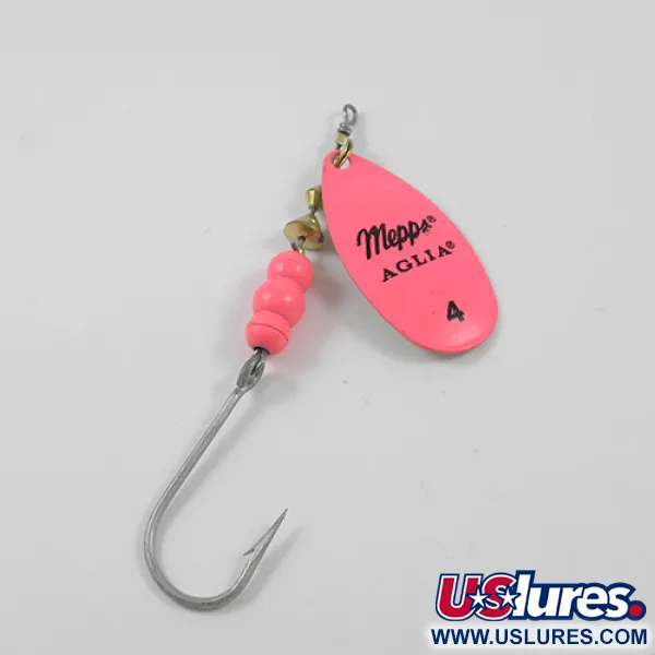Vintage Mepps Aglia Hot Pink 4, 1/3oz Fluorescent Pink / Gold spinning lure #1922