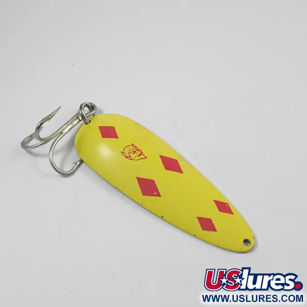 Vintage  Eppinger Dardevle, 1oz Five of diamonds (Red / Yellow / Brass) fishing spoon #1950