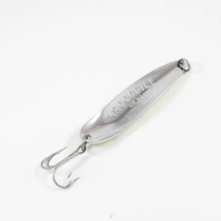 Vintage Luhr Jensen Krocodile Die #4, 1/2oz Yellow / Green / Nickel fishing spoon #1983