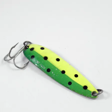 Vintage Luhr Jensen Krocodile Die #4, 1/2oz Yellow / Green / Nickel fishing spoon #1983