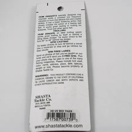 Shasta Humdinger UV, 1/8oz Red Tiger / Nickel / Red fishing spoon #2050