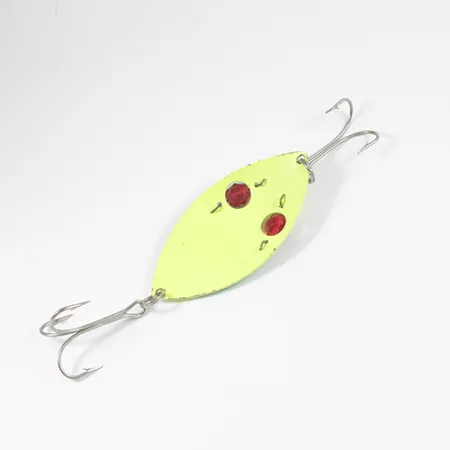 Vintage Eppinger Red Eye Wiggler, 1oz Fluorescent Yellow and Green / Nickel fishing spoon #2065