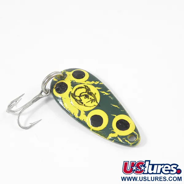 Vintage  Eppinger Dardevle Midget, 3/16oz Frog (Yellow / Green) / Nickel fishing spoon #2075