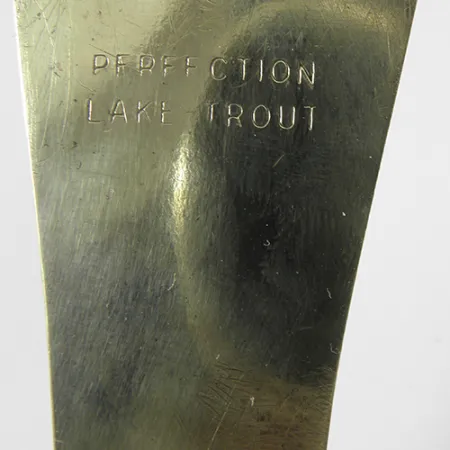 Vintage Unknown Perfection Lake Trout, 1 1/4oz Gold / Red Eye fishing spoon #2166