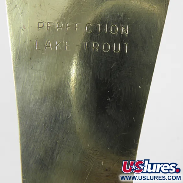 Vintage  Unknown Perfection Lake Trout, 1 1/4oz Gold / Red Eye fishing spoon #2166