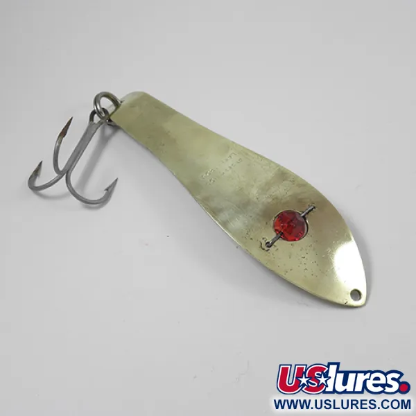 Vintage  Unknown Perfection Lake Trout, 1 1/4oz Gold / Red Eye fishing spoon #2166
