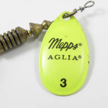 Vintage Mepps Aglia 3 dressed bucktail, 1/4oz Fluorescent Yellow spinning lure #2170