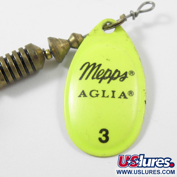 Vintage   Mepps Aglia 3 dressed bucktail, 1/4oz Fluorescent Yellow spinning lure #2170