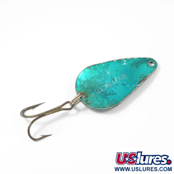 Vintage  Yakima Bait Worden’s Wob Lure , 1/2oz Hammered Nickel / Green fishing spoon #2172