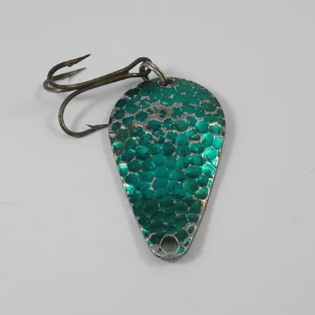 Vintage Yakima Bait Worden’s Wob Lure , 1/2oz Hammered Nickel / Green fishing spoon #2172