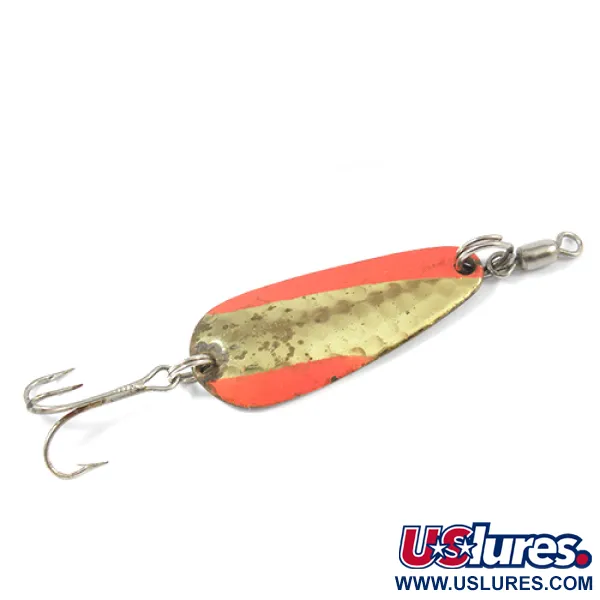 Vintage   Nebco Tor-P-Do 2, 1/2oz Hammered Brass / Orange fishing spoon #2173