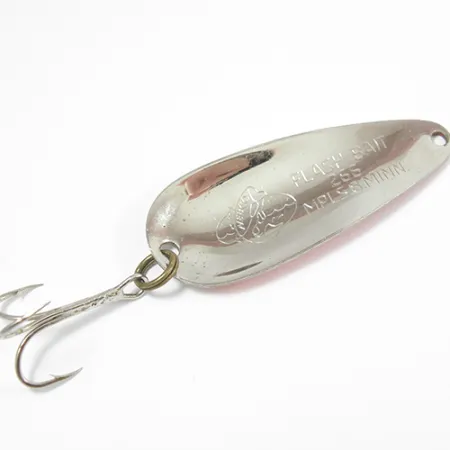 Vintage Nebco FlashBait 266, 1/3oz Red / White / Nickel fishing spoon #2182