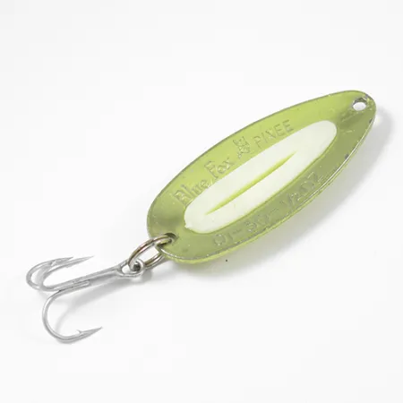 Vintage Blue Fox Pixee UV, 1/2oz Green Gold / Fluorescent Yellow (Glow in UV light, Fluorescent) fishing spoon #2206