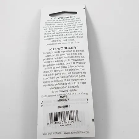 Acme K.O. Wobbler UV (Glows in UV light), 3/4oz Nickel / uv Stripe Glow in UV light, Fluorescent fishing spoon #2216