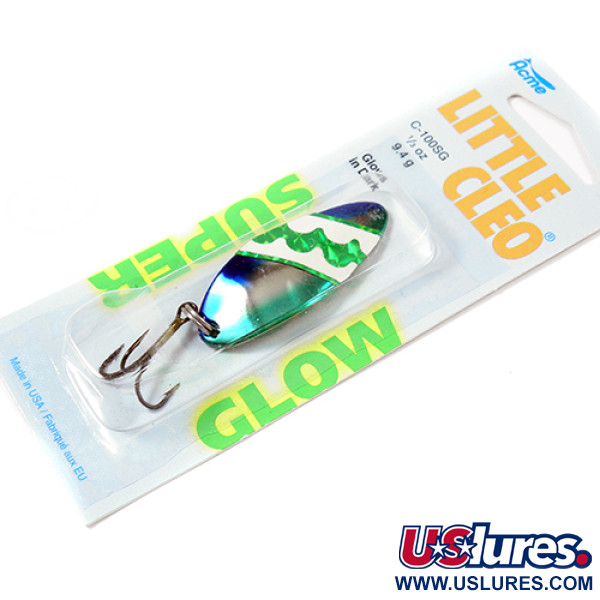  Acme Little Cleo, 1/3oz Nickel / Green / Glow in Dark and UV Light fishing spoon #2224