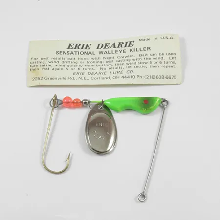 Erie Dearie Walleye Killer, 2/5oz Nickel / Green spinning lure #2234