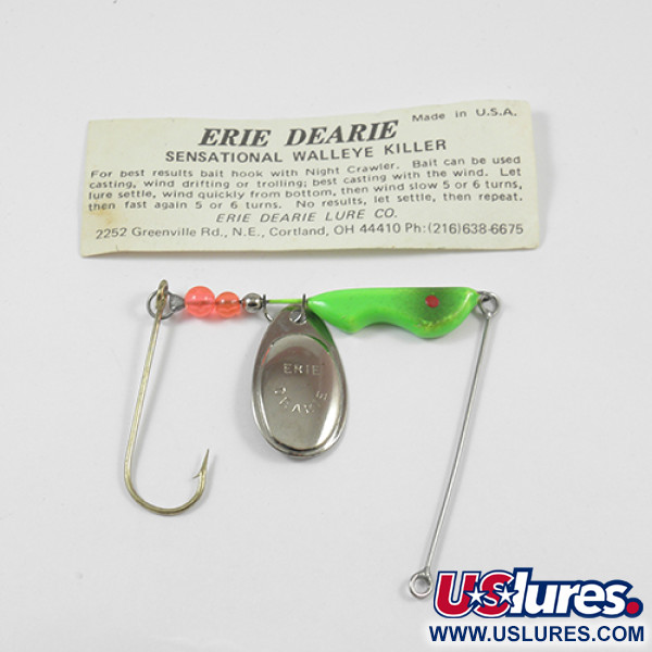 Erie Dearie Walleye Killer, 2/5oz Nickel / Green spinning lure #2234