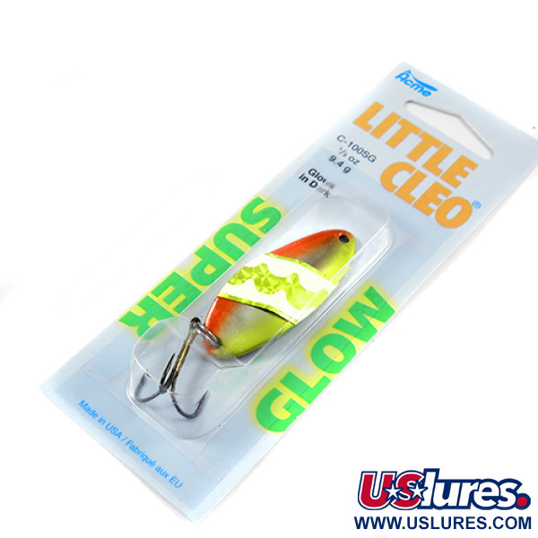  Acme Little Cleo Glow, 1/3oz Nickel / Pink / Yellow Glow in Dark and UV light fishing spoon #2245