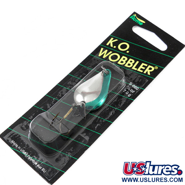  Acme K.O. Wobbler, 1/4oz Nickel / Green fishing spoon #2256