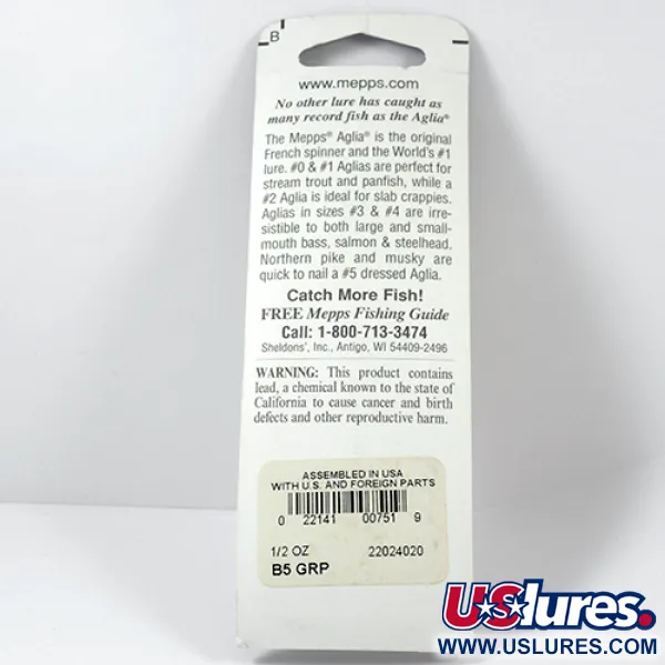  Mepps Aglia 5, 1/2oz Platinum Green spinning lure #2281