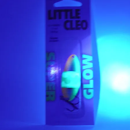 Acme Little Cleo Glow, 1/3oz Nickel / Pink / Yellow Glow in Dark and UV light fishing spoon #2308