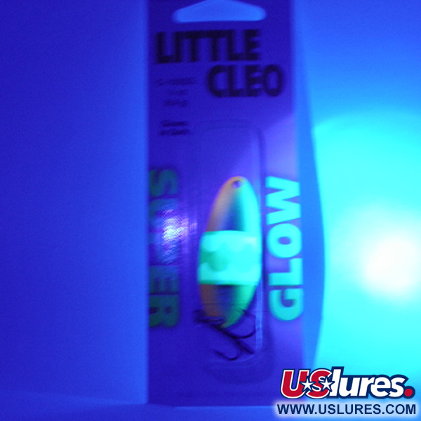  Acme Little Cleo Glow, 1/3oz Nickel / Pink / Yellow Glow in Dark and UV light fishing spoon #2308