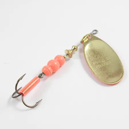 Mepps Aglia Hot 4, 1/3oz Hot (Fluorescent Orange / Brass) spinning lure #2350