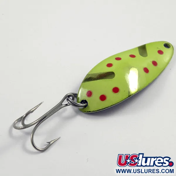 Vintage Seneca Little Cleo (Hula Girl), 1/3oz Green / Red / Nickel fishing spoon #2374