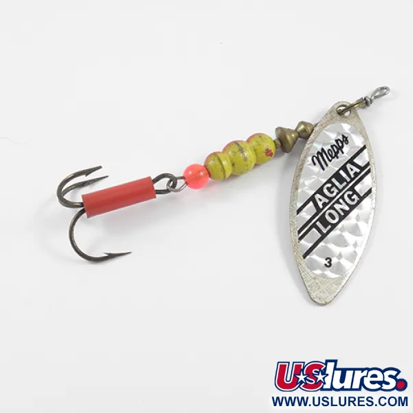 Vintage   Mepps Aglia Long 3, 2/5oz Rainbo / Nickel spinning lure #2395