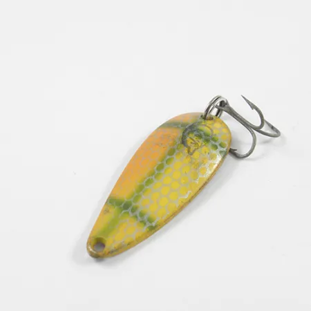 Vintage Eppinger Dardevle Spinnie, 1/3oz Yellow / Green / Nickel fishing spoon #2448