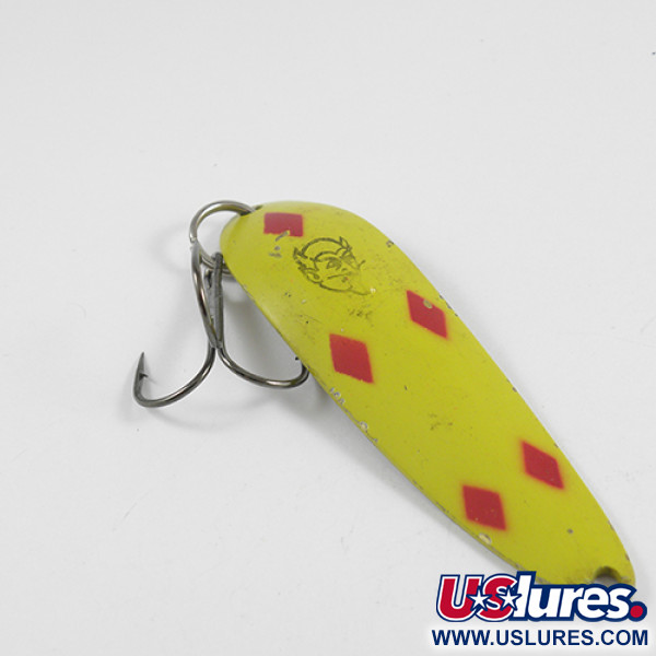 Vintage  Eppinger Dardevle Cop-E-Cat, 3/4oz Five of Diamonds (Yellow / Red / Brass) fishing spoon #2449