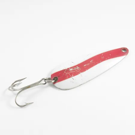 Vintage Len Thompson #2, 1oz Red / White / Brass fishing spoon #2460