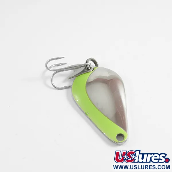 Vintage  Acme K.O. Wobbler, 1/2oz Nickel / Fluorescent Green
 fishing spoon #2509