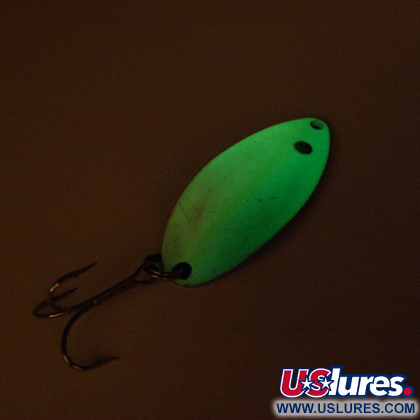 Vintage  Acme Little Cleo Glow, 2/5oz Nickel / White / Green Glow in Dark	 fishing spoon #2512