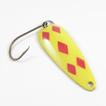 Vintage Len Thompson #2, 1oz Five of Diamonds (Red / Yellow / Brass) fishing spoon #2520
