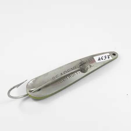 Vintage Eppinger Weedless​ Dardevle Seadevle Imp, 1oz Frog (Yellow / Green / Nickel) fishing spoon #2534