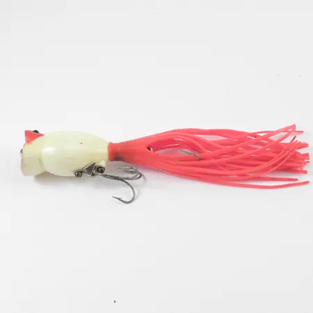 Vintage Fred Arbogast Hula Popper, 1/4oz Red / White fishing lure #2577
