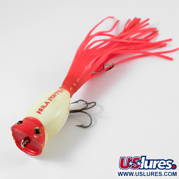 Vintage   Fred Arbogast Hula Popper, 1/4oz Red / White fishing lure #2577