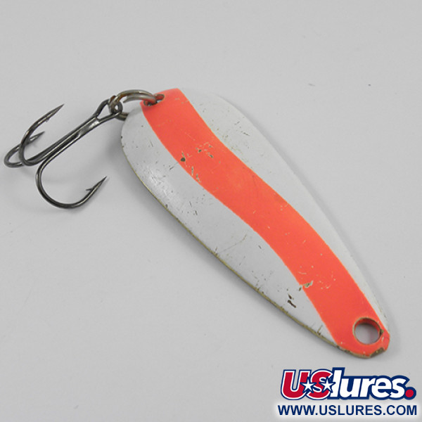 Vintage   Len Thompson #2, 1oz White / Fluorescent Orange / Brass fishing spoon #2578