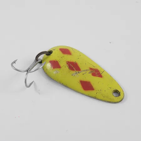 Vintage Len Thompson #00, 1/2oz Five of diamonds (Red / Yellow / Brass) fishing spoon #2580