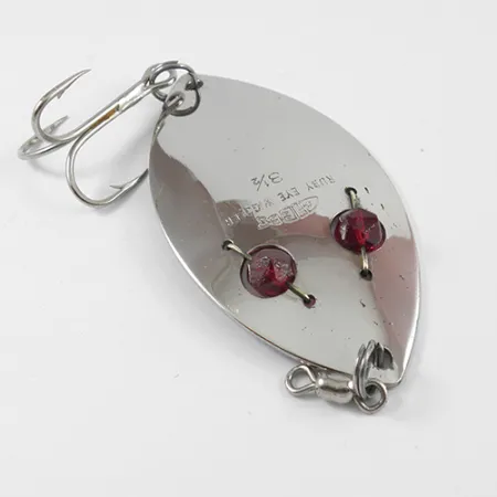 Vintage Gibbs Ruby Eye Wiggler, 1 1/4oz Nickel / Red Eyes fishing spoon #2587